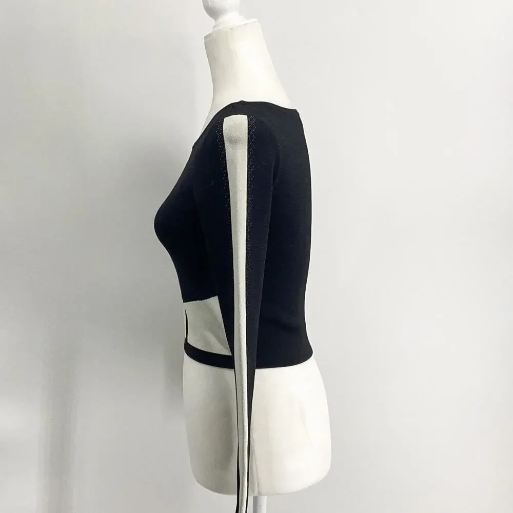 bebe Black White Colorblock Long Sleeve Crop Top Small